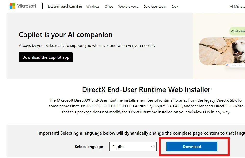 تثبيت دايرك اكس او DirectX Web Version
