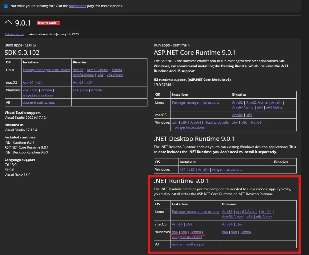 تحميل NET Framework 9.0 Runtime.