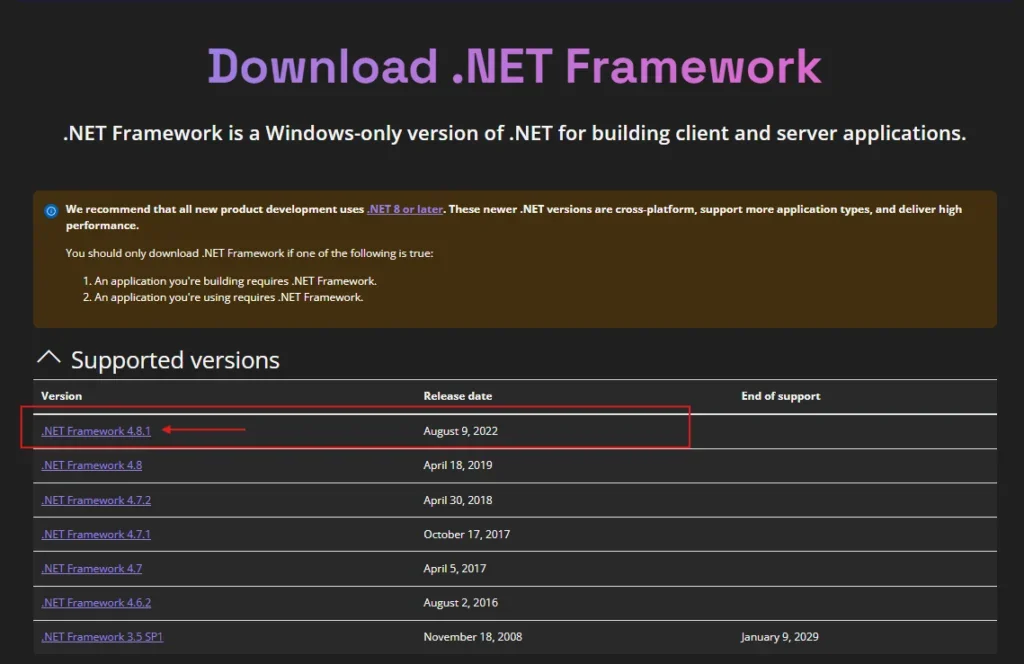 تحميل أحدث إصدار من .NET Framework 